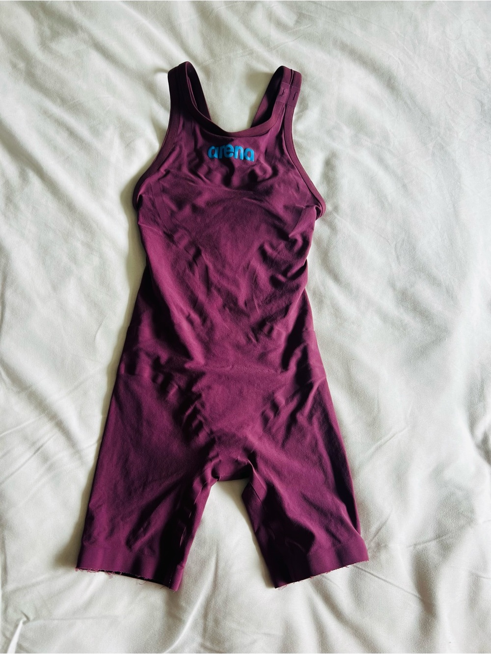 Arena Kids Plum Performance One-Piece Swim Bodysuit with Blue Logo
